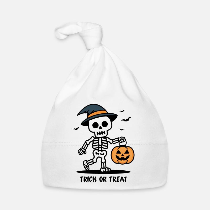 Cute Skeleton with Pumpkin Lantern Halloween Organic Baby Cap
