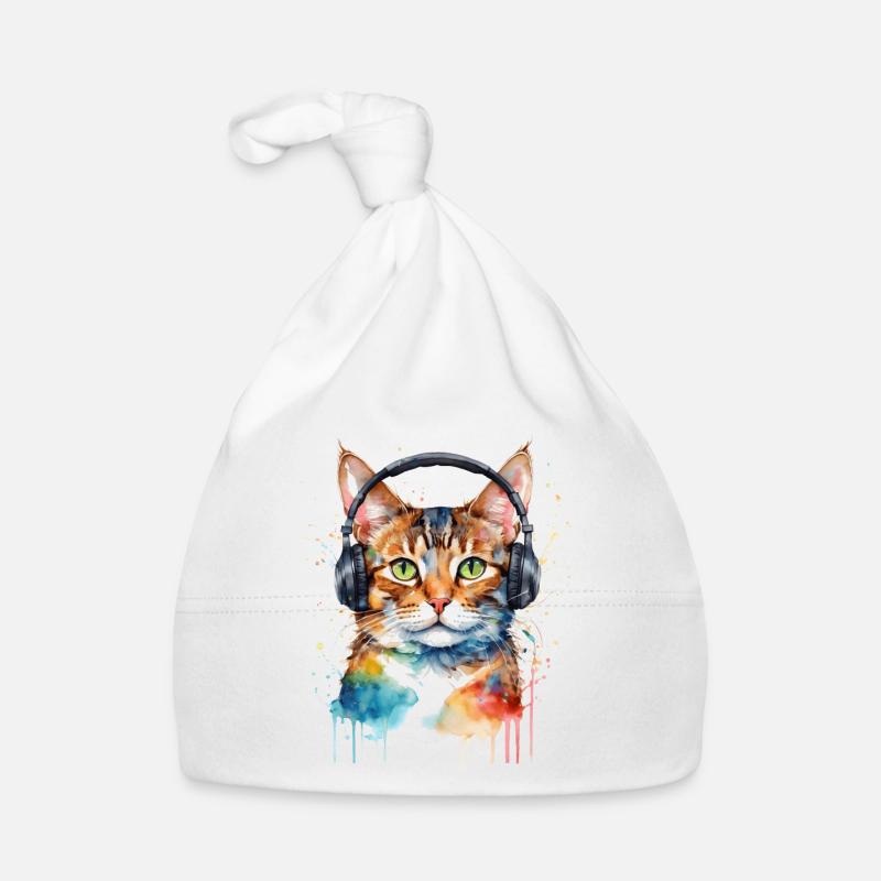 Katze Kopfhörer Bunt Lustig Tier Design Print Baby Bio-Mütze