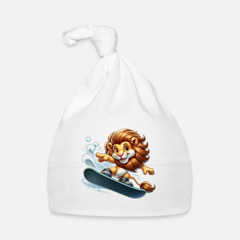 Cute Snowboarder Lion Organic Baby Cap