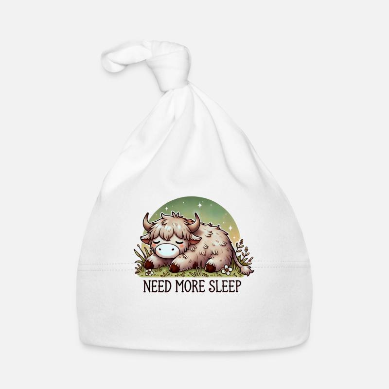 Need More Sleep Cute Highland Cow Funny Organic Baby Cap