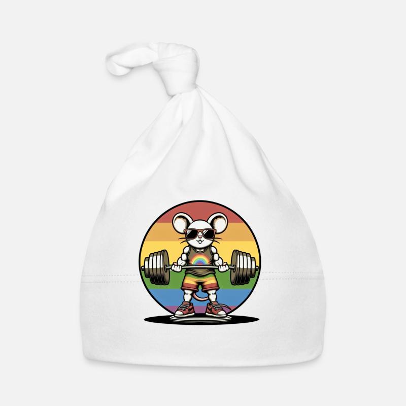 Cool Rainbow Mouse Lifting In The Gym Baby Bio-Mütze
