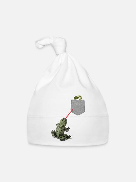 Froschzunge, die nach Kaulquappe in Ihrer Tasche greift - Baby Bio-Mütze - Weiß - Vorne