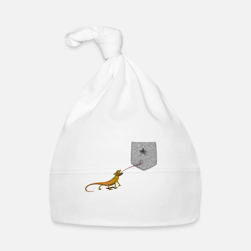 Lizard Tongue Reaching For Fly In Fake Pocket Fun Organic Baby Cap