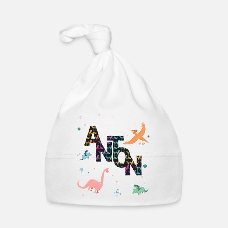 ANTON - Beautiful boy name with dinosaur Organic Baby Cap