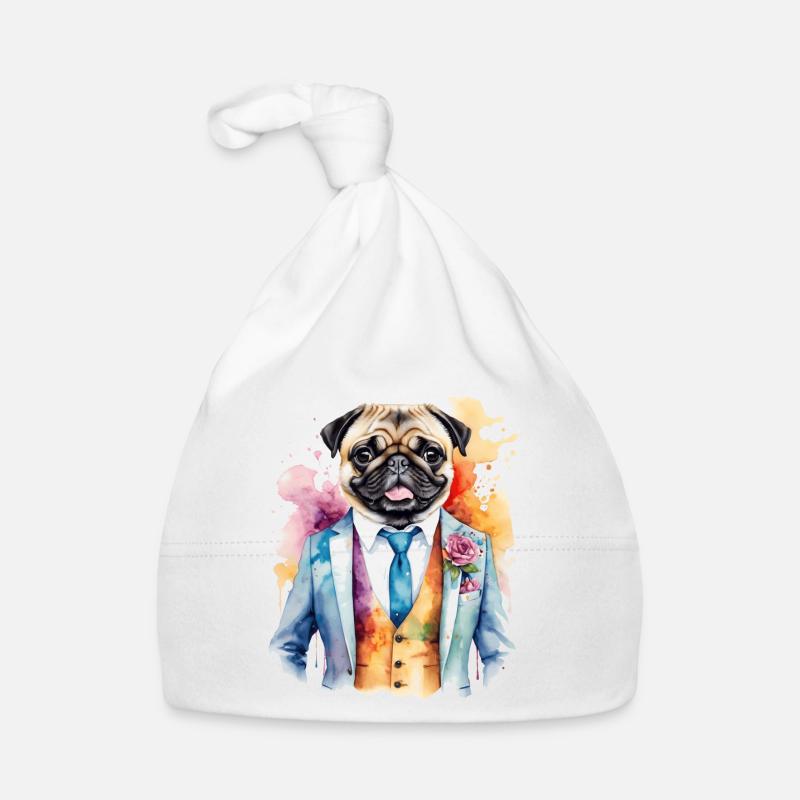 Mops Anzug Hund Bunt Lustig Tier Design Print Baby Bio-Mütze