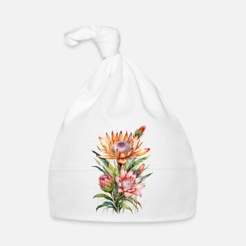 Élégance Botanique Protea Fleurs À L’aquarelle Bonnet bio Bébé