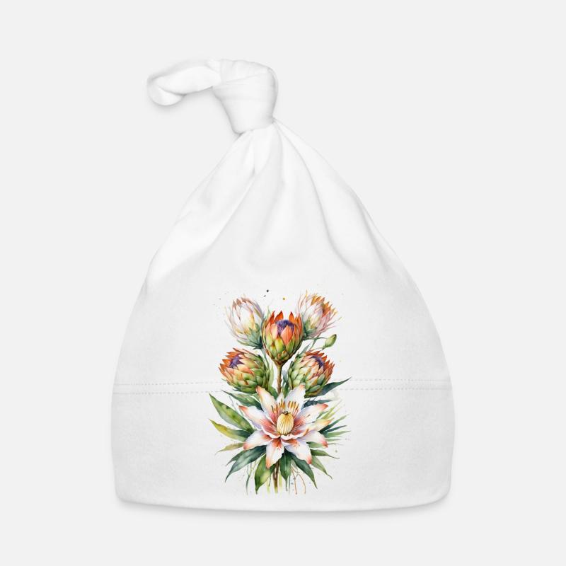 Exquise Aquarelle Botanique Fleurs Protea Bonnet bio Bébé