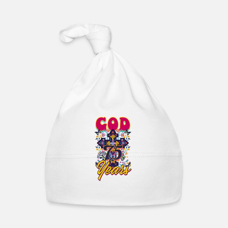 75e anniversaire béni par Dieu depuis 75 ans Bonnet bio Bébé