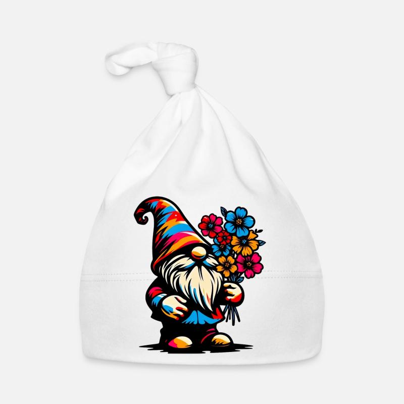 Gnome à fleurs - Bonnet bio Bébé - blanc