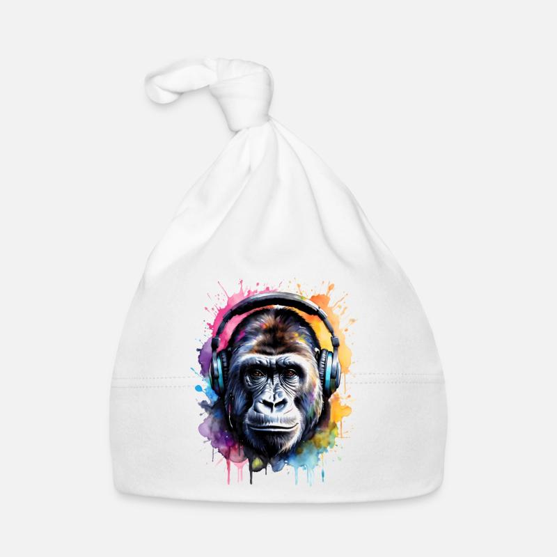Gorilla Kopfhörer Affe Bunt Tier Design Print Baby Bio-Mütze