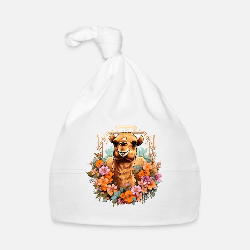 Fleurs de tête de chameau - Bonnet bio Bébé - blanc