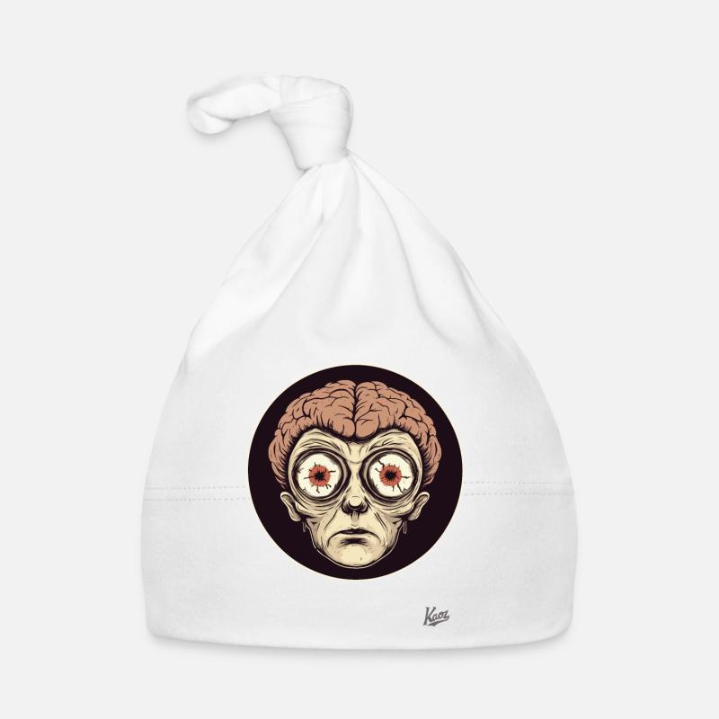 Creepy portrait with big eyes and brain Organic Baby Cap