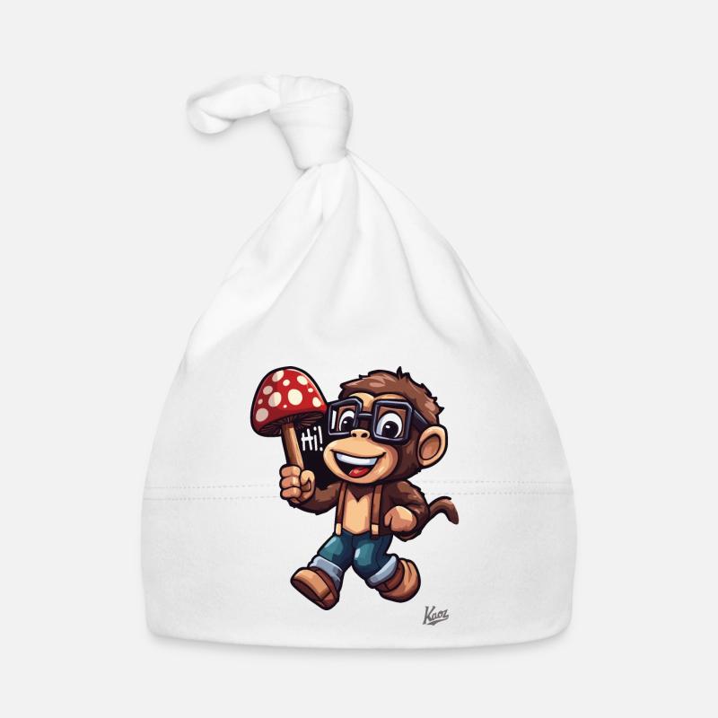 Funny nerd monkey with mushroom Organic Baby Cap