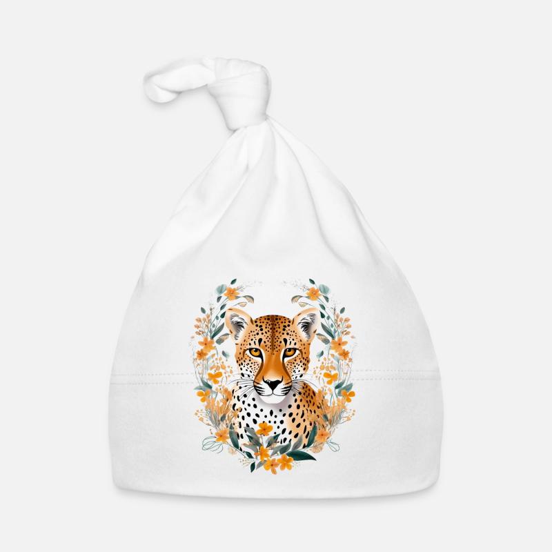 Guépard Fleurs de guépard - Bonnet bio Bébé - blanc