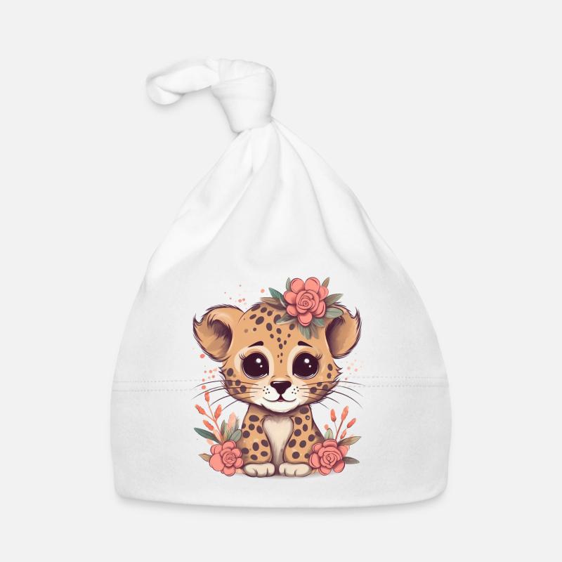 Guépard Fleurs de guépard - Bonnet bio Bébé - blanc