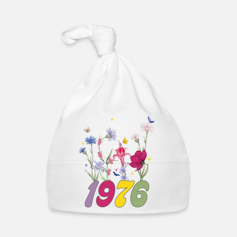 Année de naissance 1976 fleurs sauvages - Bonnet bio Bébé - blanc