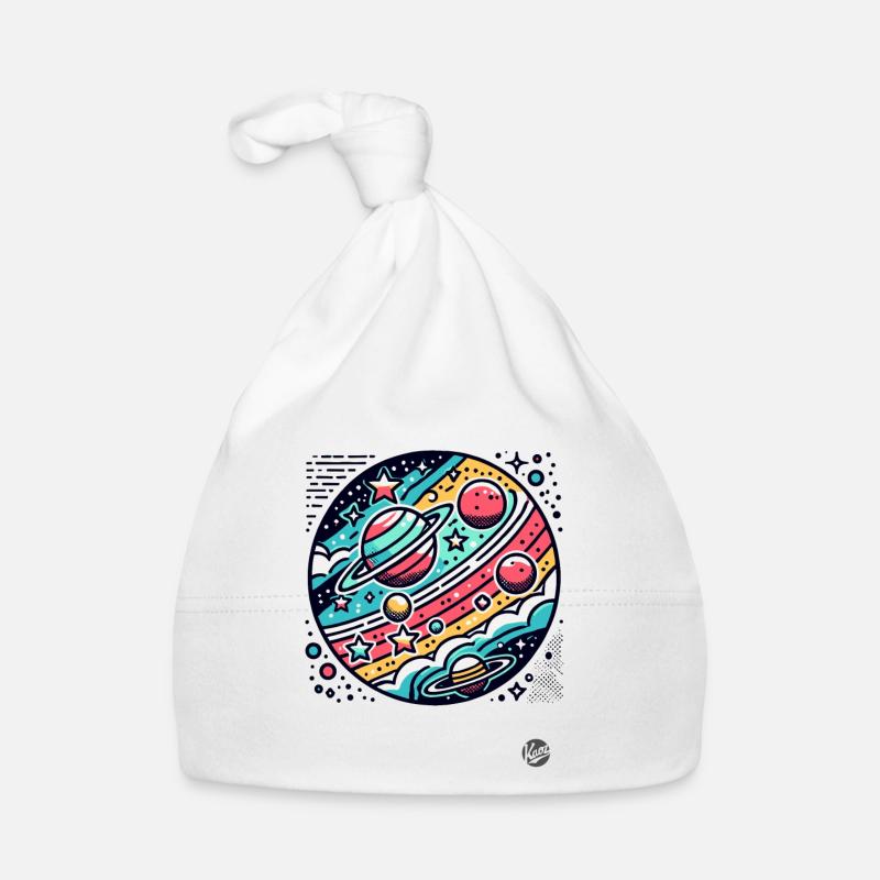 Dessin animé rétro Espace et planètes Bonnet bio Bébé