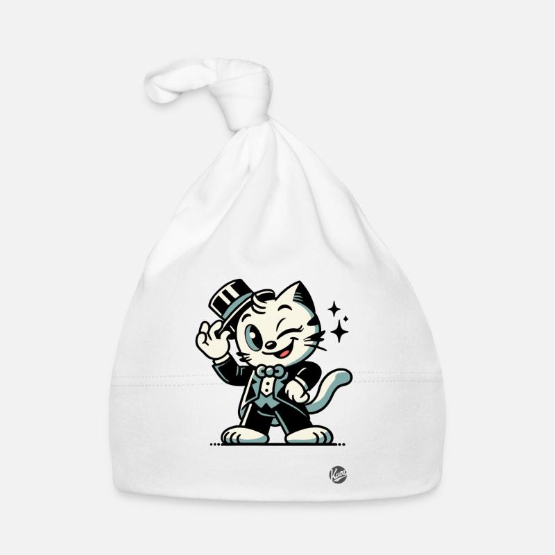 Bonjour Bonjour, Chat de dessin animé rétro classique - Bonnet bio Bébé - blanc