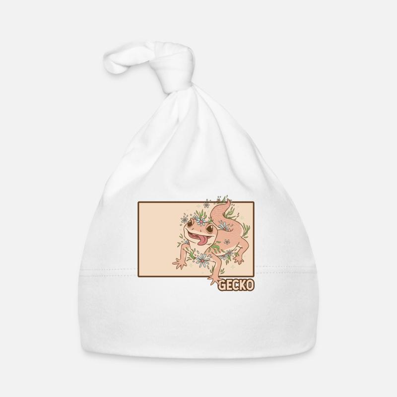 Gecko Doodle Chinese Hanzi Crested Lizard Leopard Organic Baby Cap