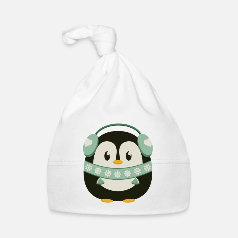 Pingouin mignon avec cache-oreilles en mode hiver Bonnet bio Bébé