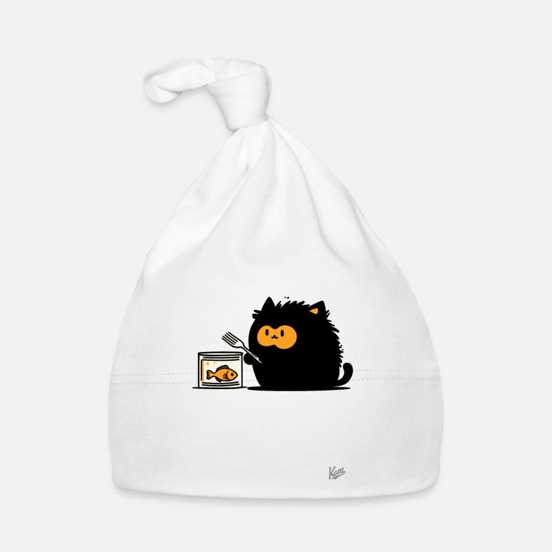 Katze mit einer Gabel und einer Dose Fisch Baby Bio-Mütze