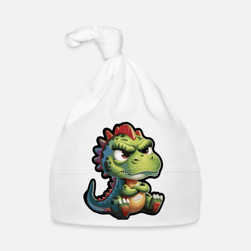 Grumpy Dino – Motif de dessin animé amusant - Bonnet bio Bébé - blanc