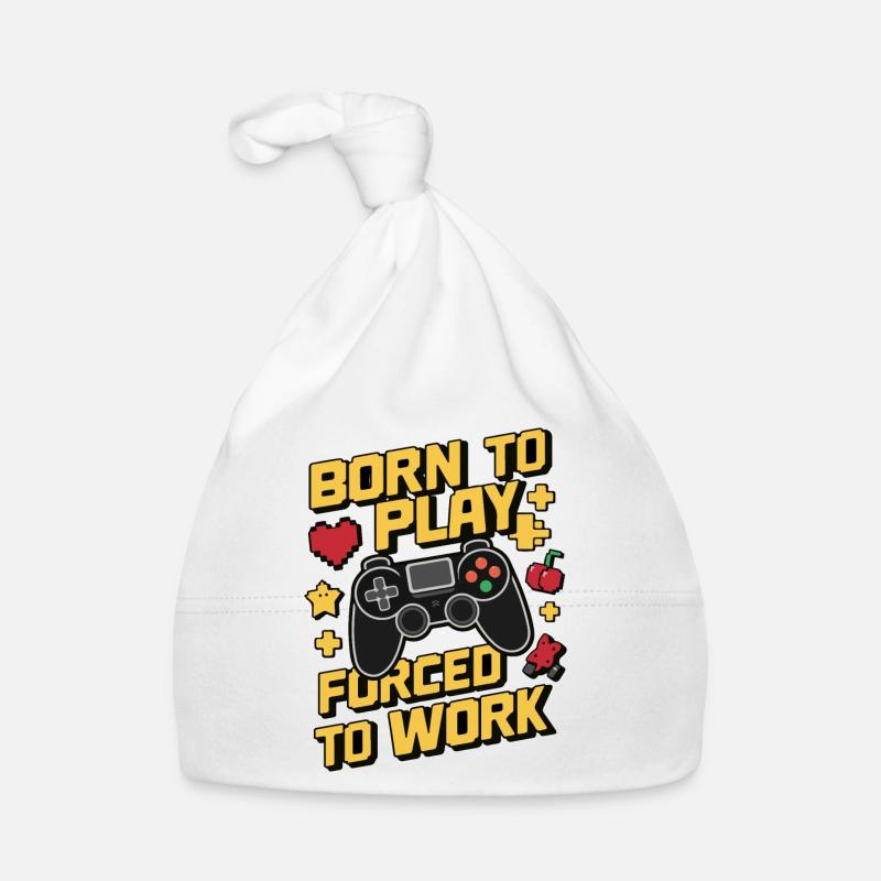 Né pour jouer Forcé de travailler Jeu Humour Design Bonnet bio Bébé