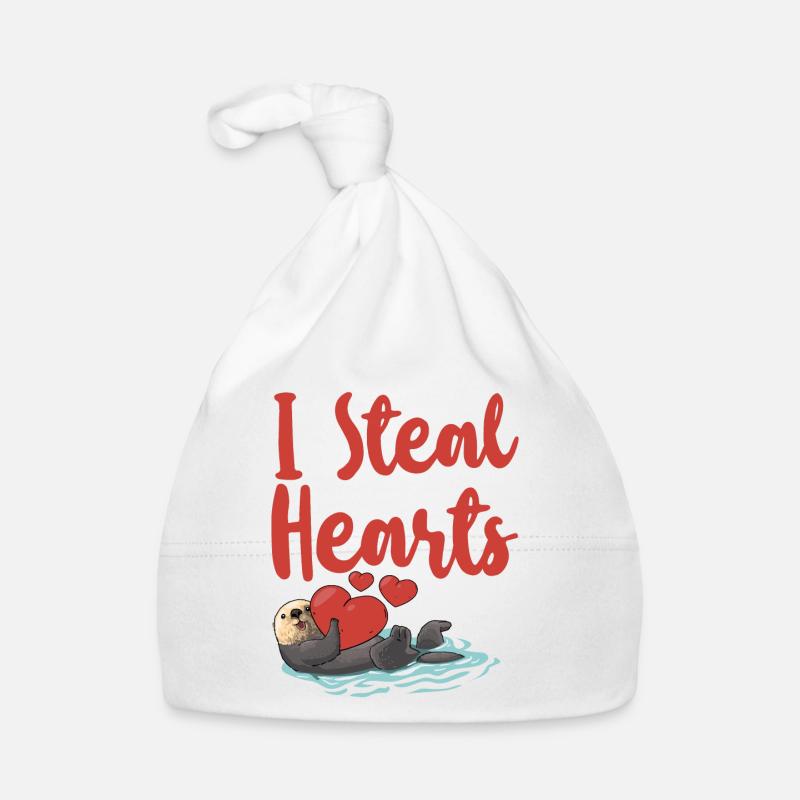 Otter Valentines Day I Steal Organic Baby Cap