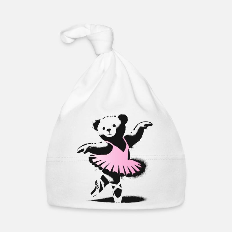 Ours en peluche mignon en robe de ballet rose - Bonnet bio Bébé - blanc