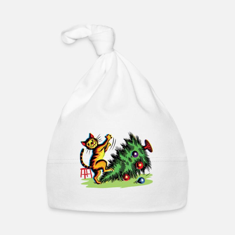 Drôle de chat Noël style vintage rétro Bonnet bio Bébé