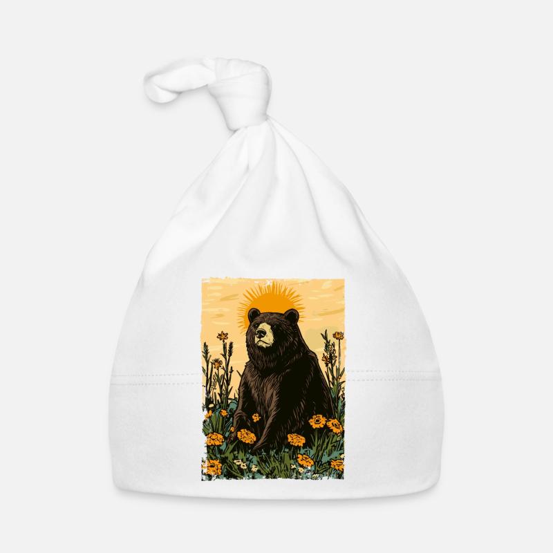 Bär auf sonniger Wiese voller Blumen Baby Bio-Mütze