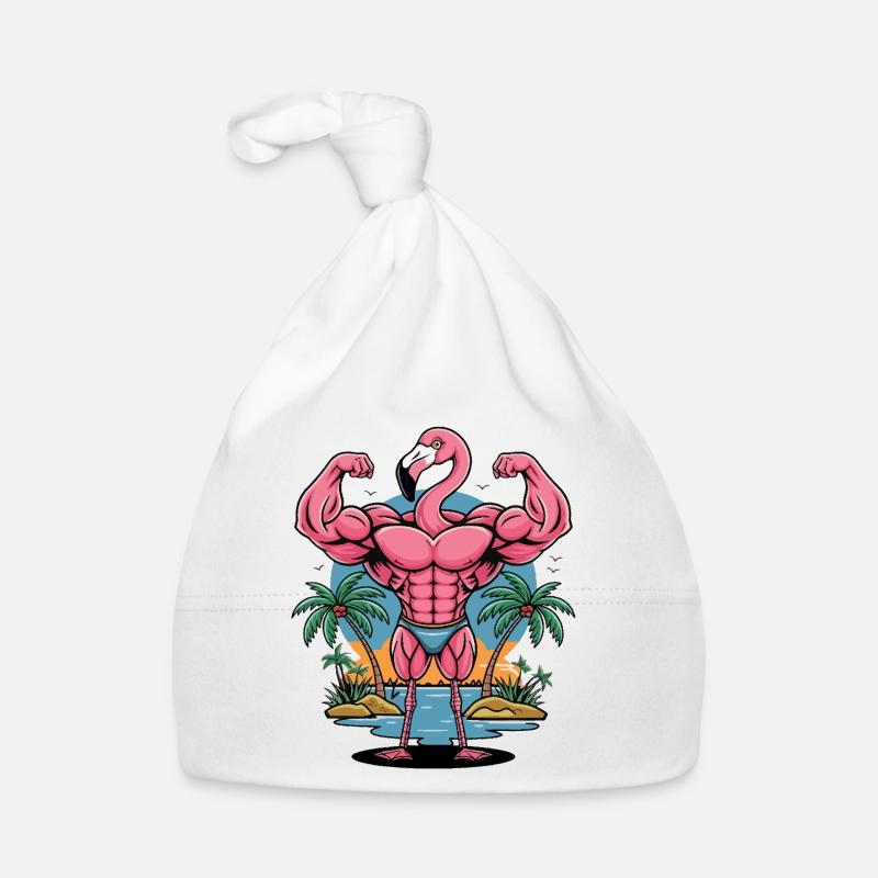 Flamant rose musculaire - Bonnet bio Bébé - blanc