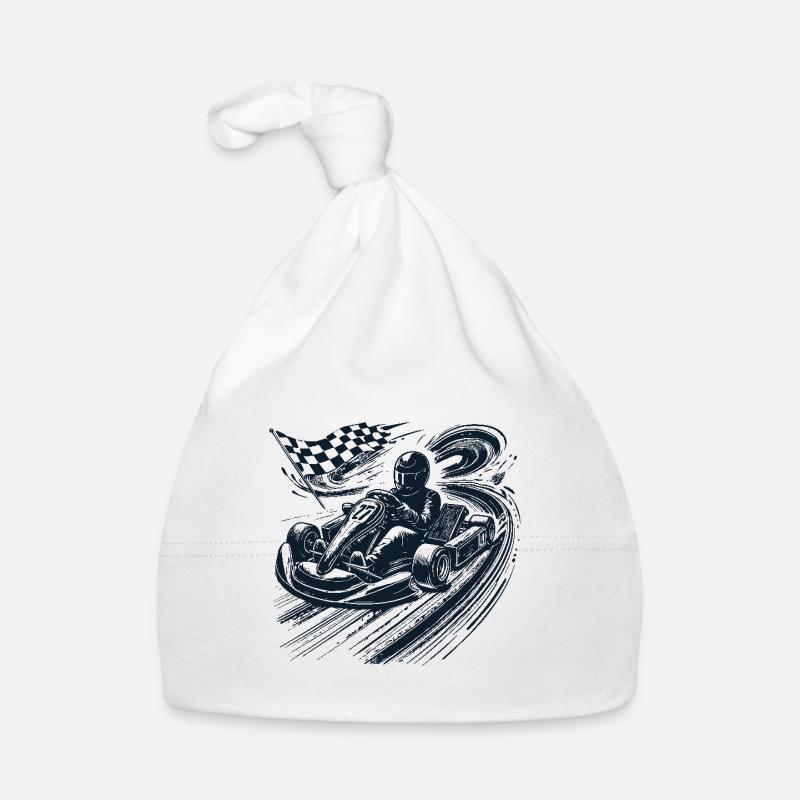 Aventure en karting avec style vintage de course - Bonnet bio Bébé - blanc