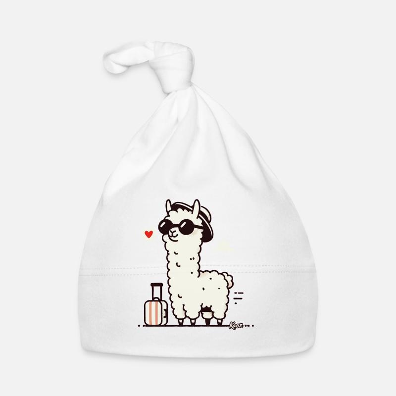 Lama de voyage avec valise - Bonnet bio Bébé - blanc