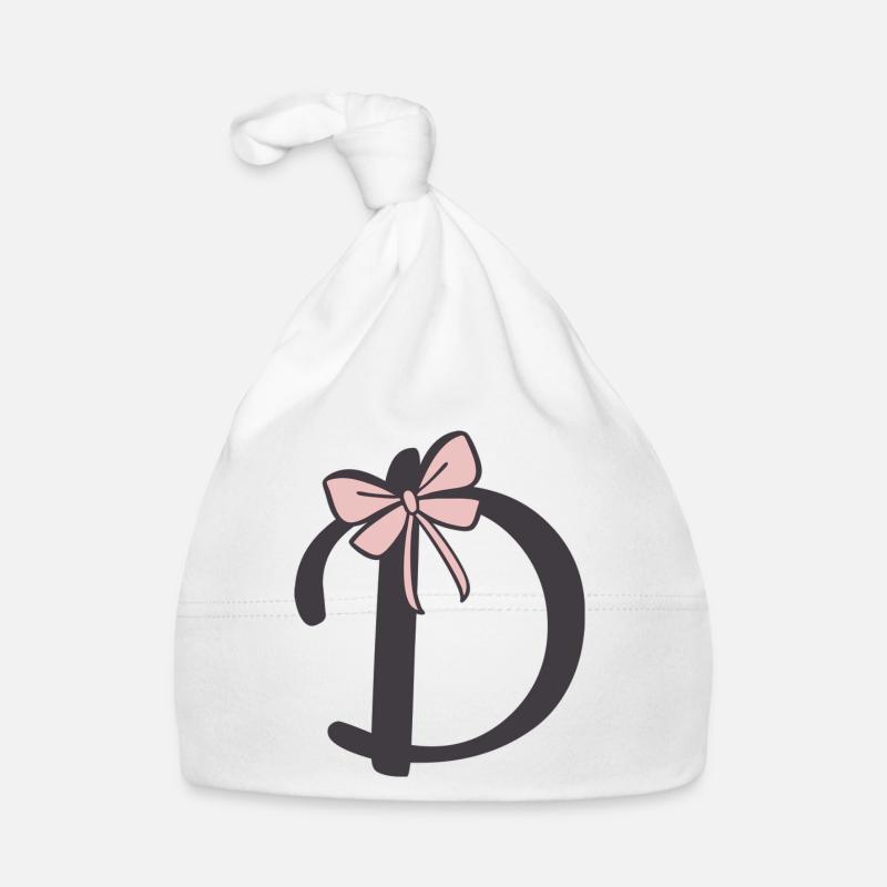 Initial letter D ribbon - Organic Baby Cap - white