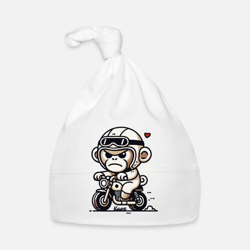 Little Biker Monkey on Small Motorcycle Organic Baby Cap