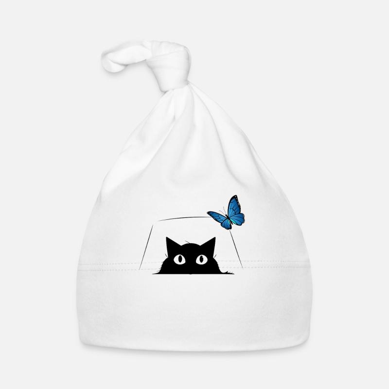 Chat mignon et papillon bleu Chat mignon Bonnet bio Bébé