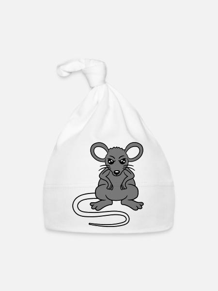 Maus Guckt Böse Wütend Frustriert Sauer Aggressiv - Baby Bio-Mütze - Weiß - Vorne