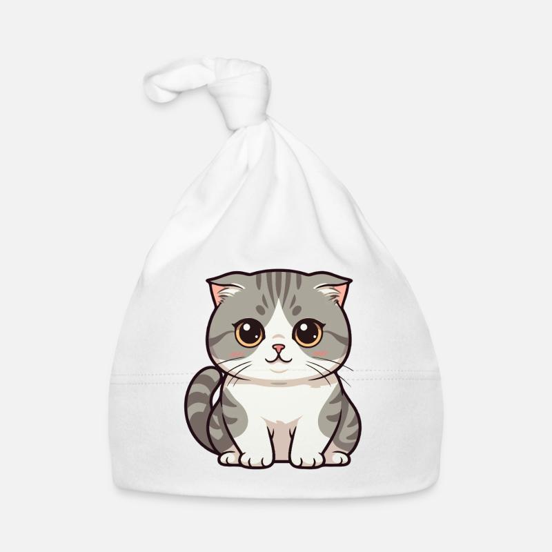 Mignon dessin animé de chat kawaii - Bonnet bio Bébé - blanc