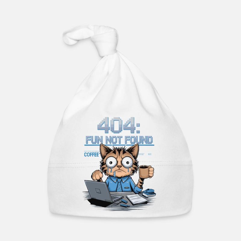 404 Fun Not Found - Funny Cat Coffee Work Meme Organic Baby Cap