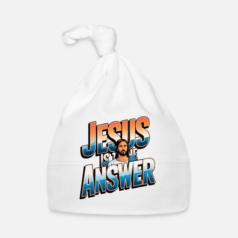 Jésus est la réponse - Jesus ist die Antwort - Bonnet bio Bébé - blanc