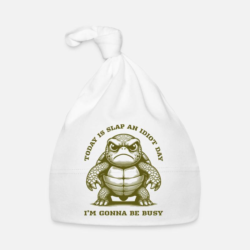 Today Is Slap An Idiot Day Funny Turtle Angry Pet Organic Baby Cap