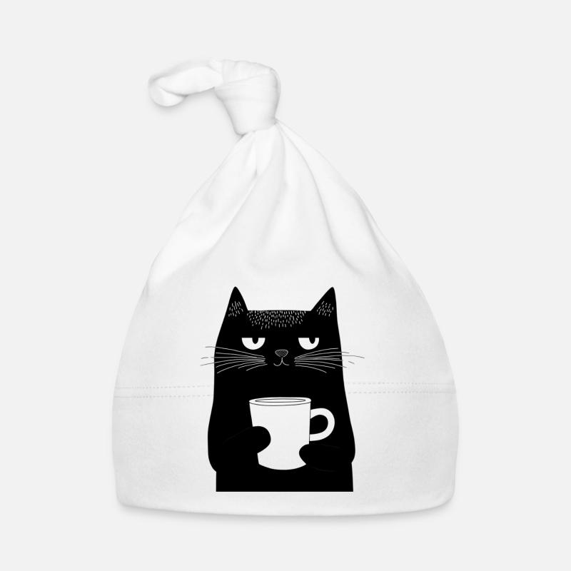 Minimalist: Black cat with coffee mug Organic Baby Cap