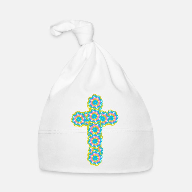 Croix Jésus Croix Fleurs Bonnet bio Bébé