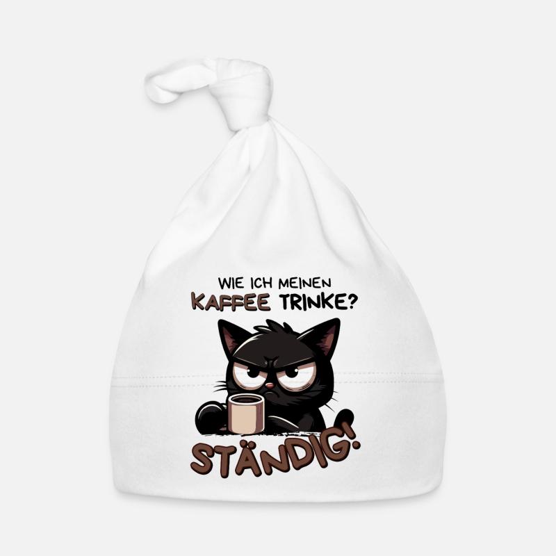 Kaffee. Ständig. Schwarze Katze mit Koffeinblick Baby Bio-Mütze