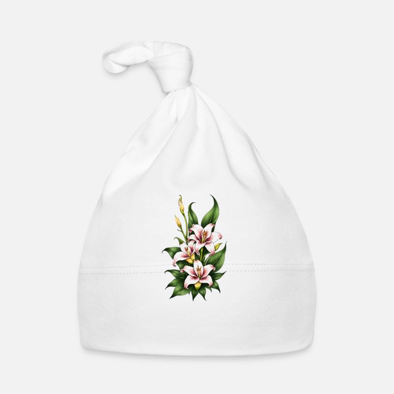 Rosa & Weiße Lilienblüte Baby Bio-Mütze