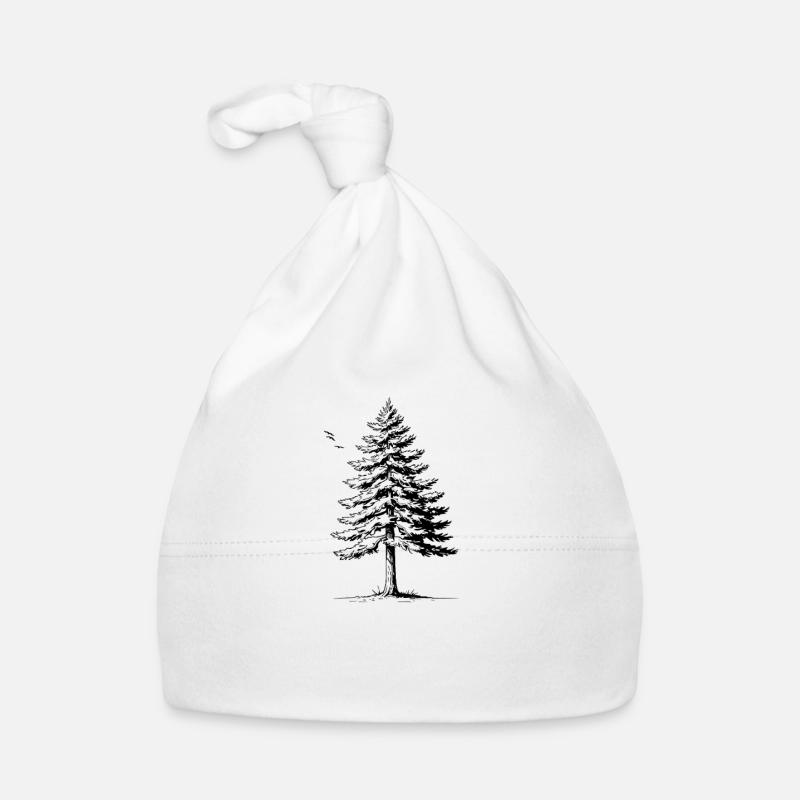 Spruce Tree & Birds Silhouette Organic Baby Cap