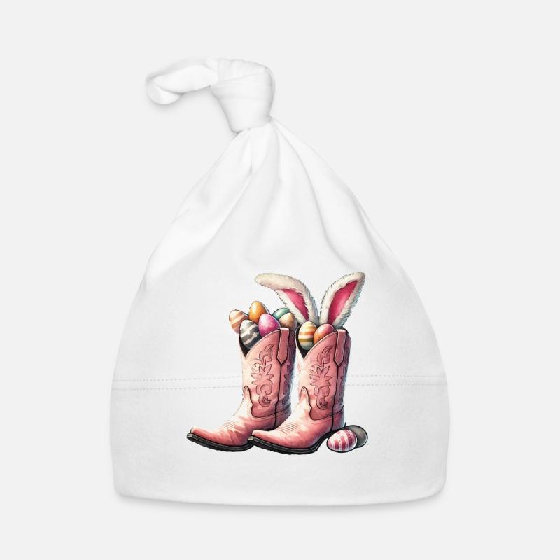 Bottes de cow-boy de Pâques avec des oeufs rétro Bonnet bio Bébé