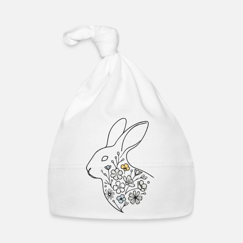 Lapin de Pâques avec des fleurs style rétro Bonnet bio Bébé