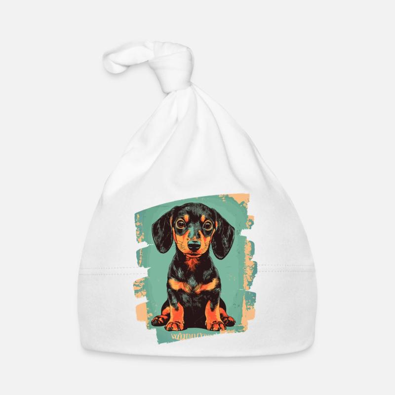 Dackel Dachshund - Baby Bio-Mütze - Weiß